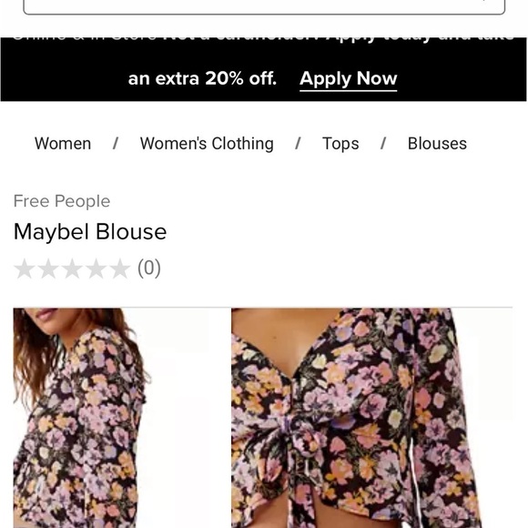 New Free People Maybel Floral Crop Tie Front Blouse Ruffles at Wrists Small SALE - Picture 4 of 7